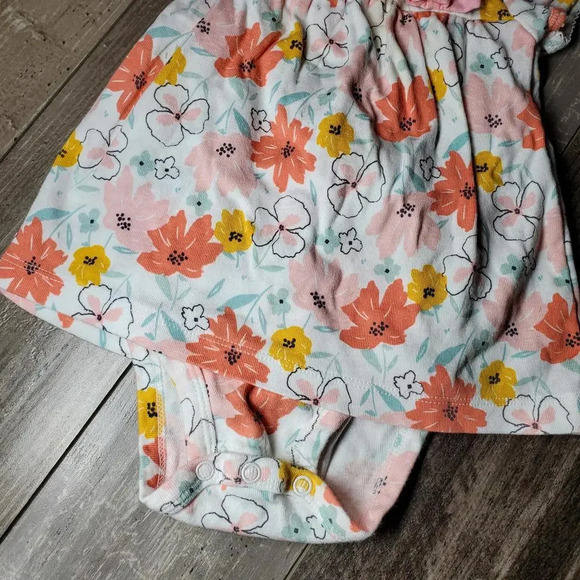 Carter's Child of Mine Coral & Pink Floral 2 in 1 Dress Size 3-6 Months - Picture 7 of 10
